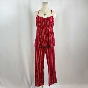 Polka Dot Pajama Set Women's Red White Spaghetti Strap Top Pants Sleepwear S